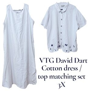 VTG David Dart White Dress & Camp Shirt w/ Black Embroidery Button Up Sz 3X